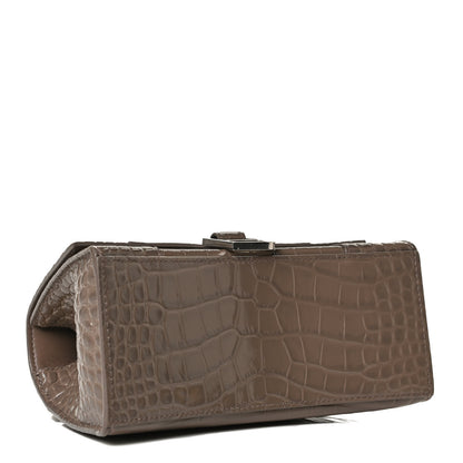 Balenciaga Shiny Calfskin Crocodile Embossed Small Hourglass Top Handle Bag Mink Grey 5 of 14