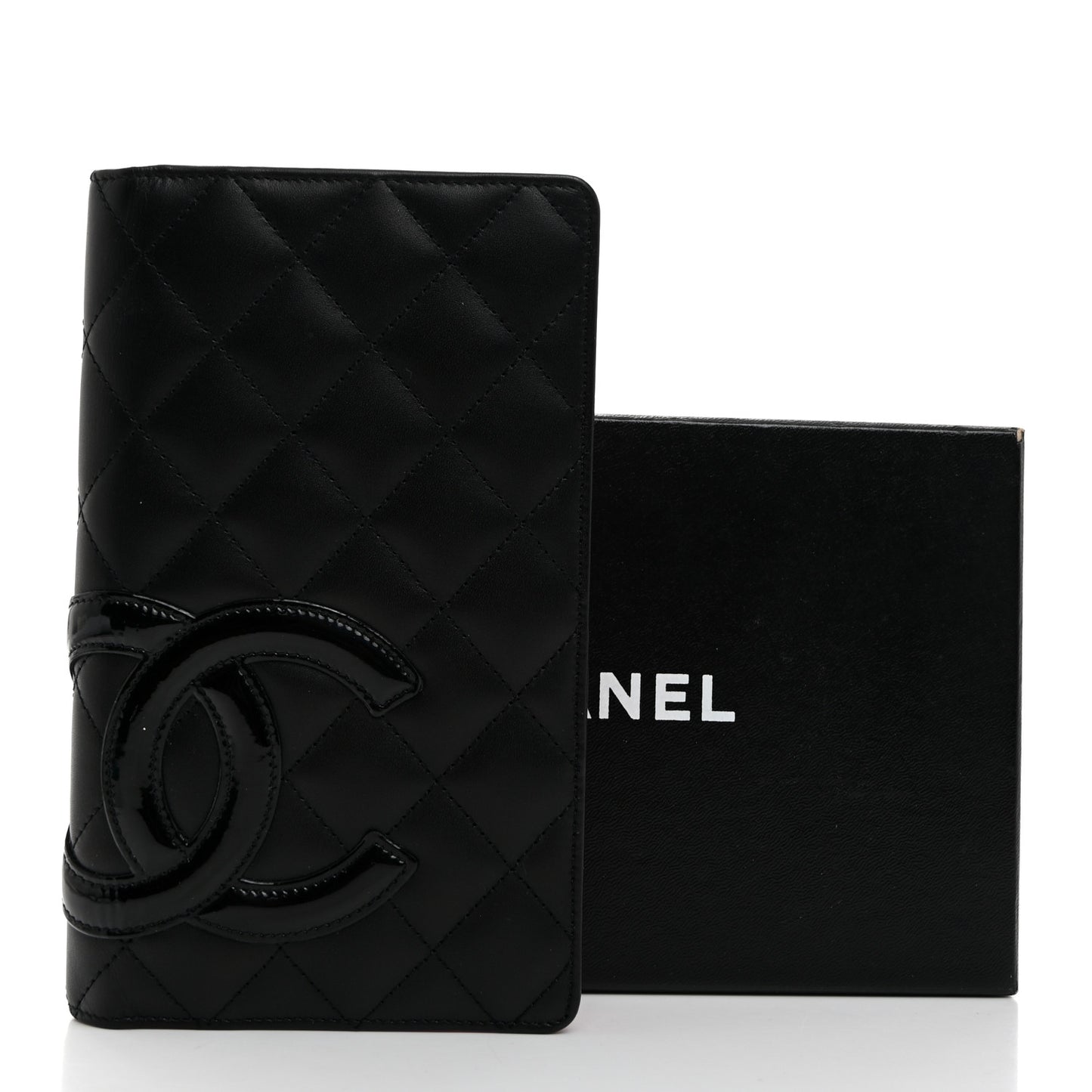 Calfskin Quilted Cambon Yen Wallet Black