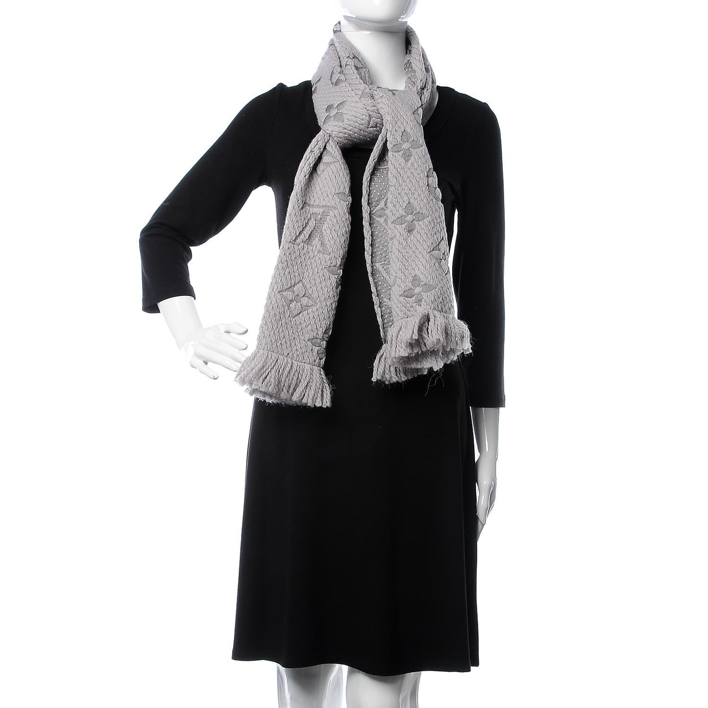 Wool Silk Logomania Scarf Pearl Grey