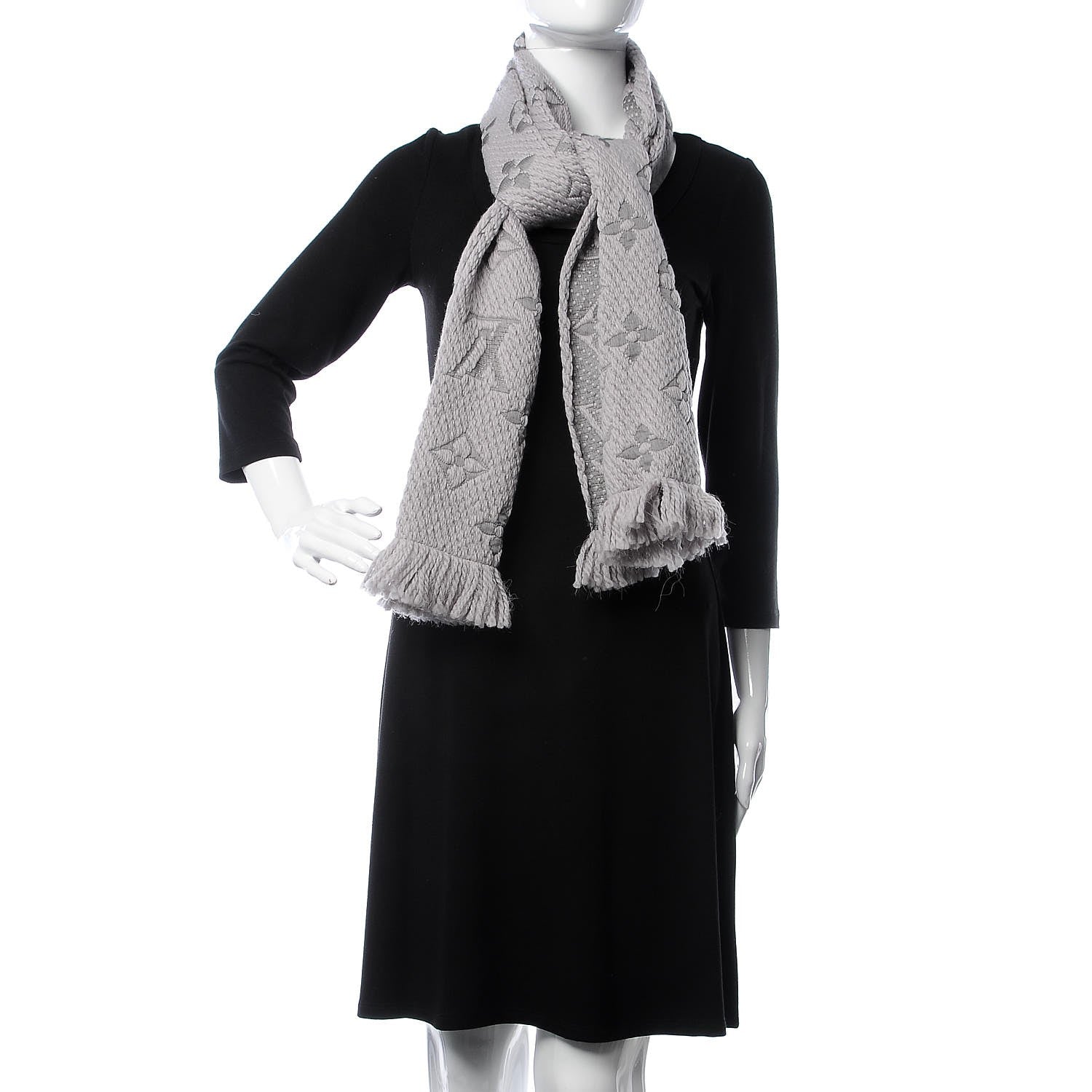Louis Vuitton Wool Silk Logomania Scarf Pearl Grey 2 of 3
