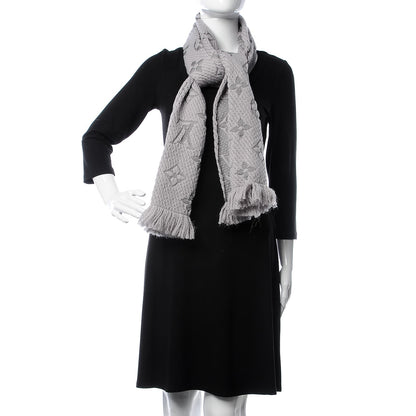 Louis Vuitton Wool Silk Logomania Scarf Pearl Grey 2 of 3