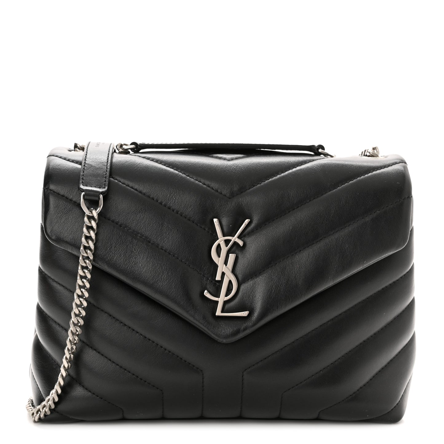 Calfskin Y Quilted Monogram Small Loulou Chain Satchel Black