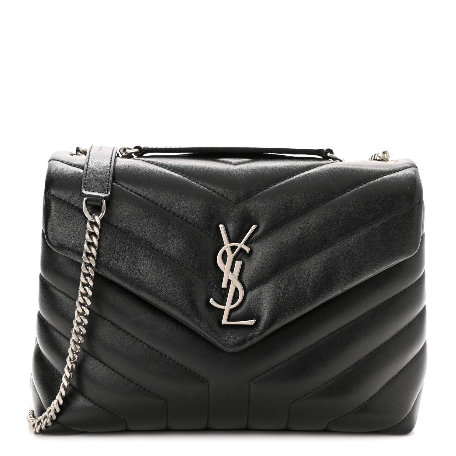Saint Laurent Calfskin Y Quilted Monogram Small Loulou Chain Satchel Black 1 of 10