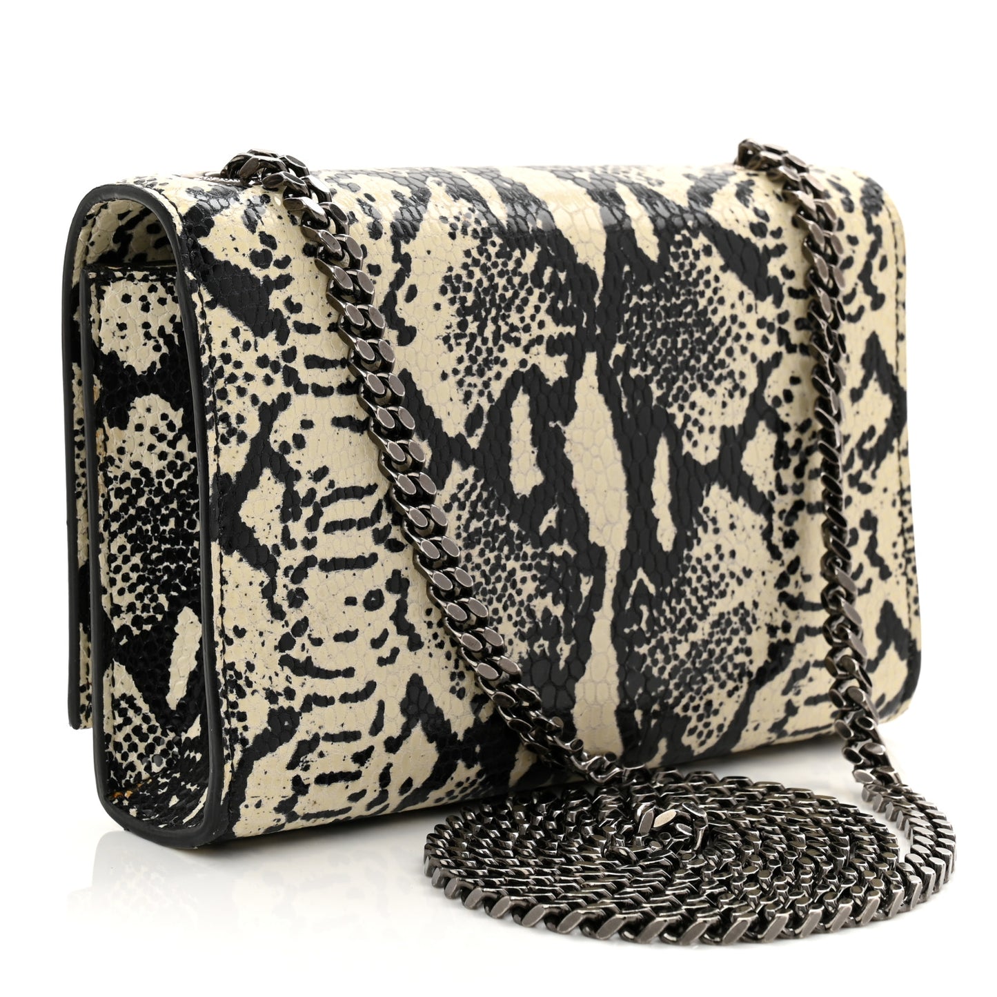 Calfskin Snakeskin Embossed Small Classic Monogram Kate Tassel Satchel White Black