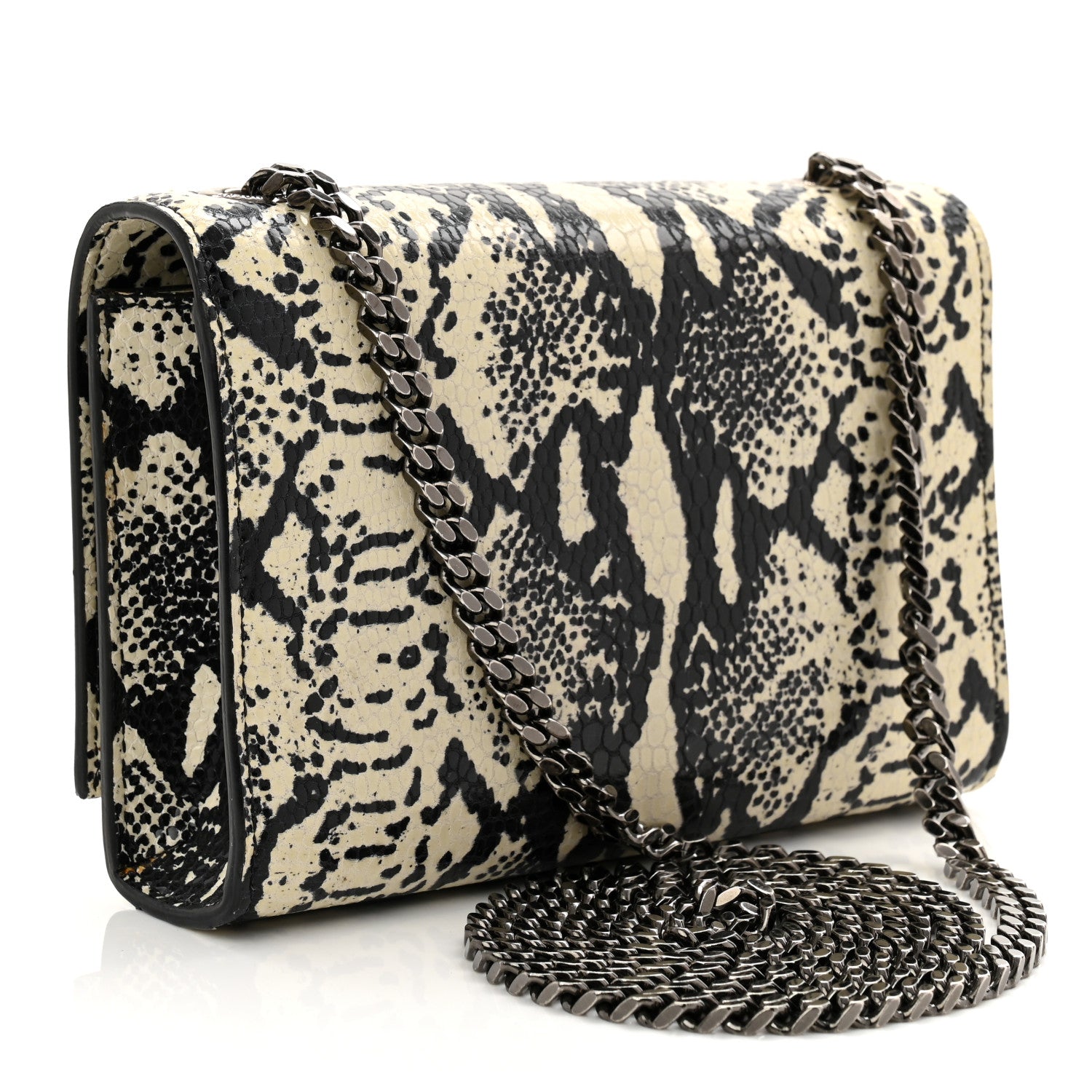 Saint Laurent Calfskin Snakeskin Embossed Small Classic Monogram Kate Tassel Satchel White Black 3 of 9