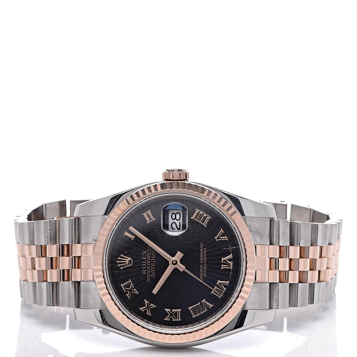 Rolex Stainless Steel 18K Everose Gold 36mm Oyster Perpetual Datejust Watch Black Sunburst Roman 116231 3 of 12