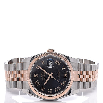 Rolex Stainless Steel 18K Everose Gold 36mm Oyster Perpetual Datejust Watch Black Sunburst Roman 116231 3 of 12