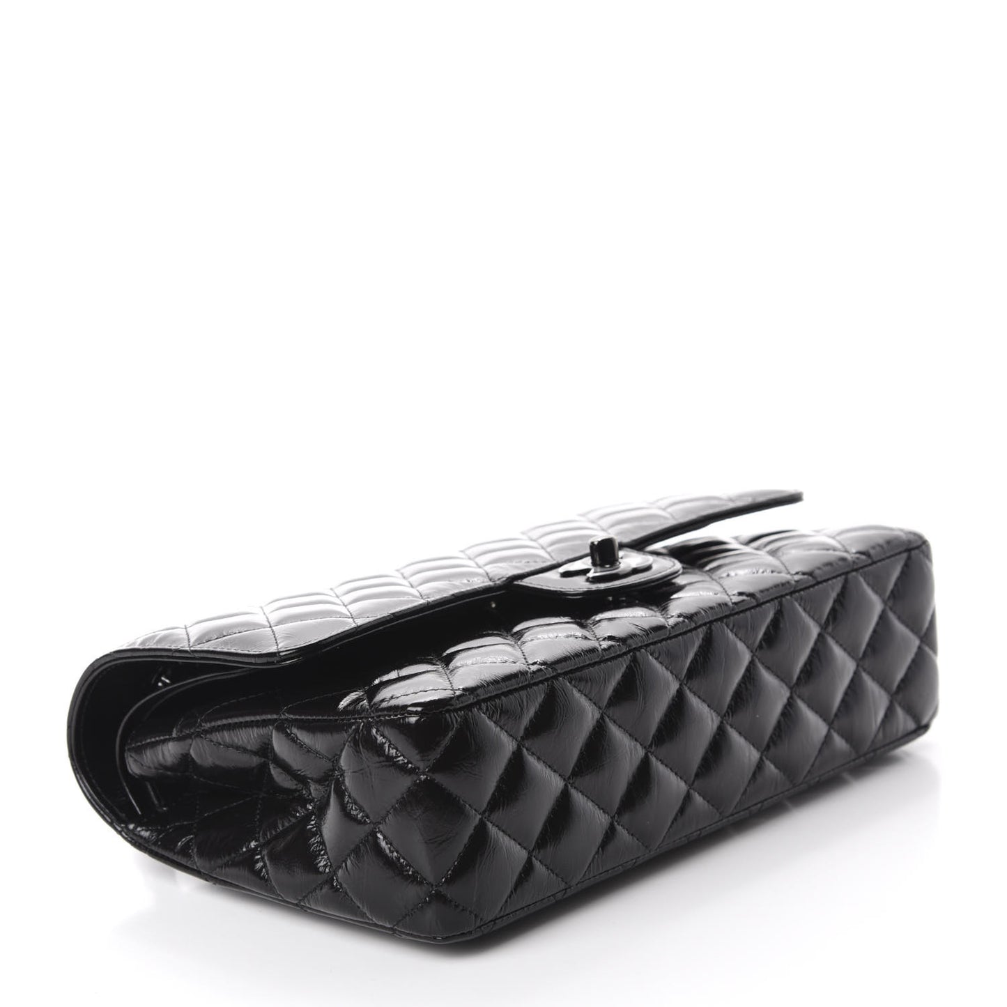 Shiny Crumpled Calfskin Quilted Medium Double Flap So Black