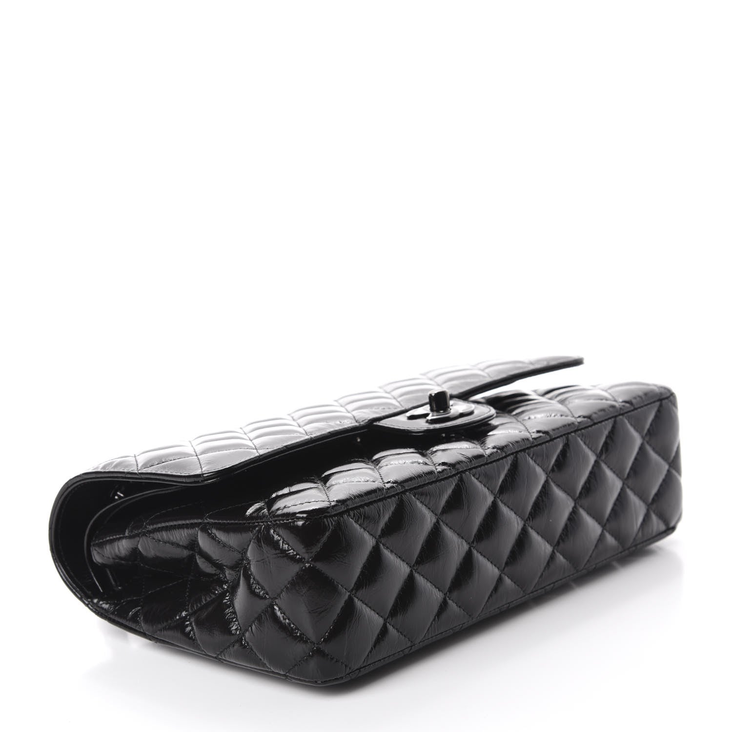 Chanel Shiny Crumpled Calfskin Quilted Medium Double Flap So Black 4 of 11