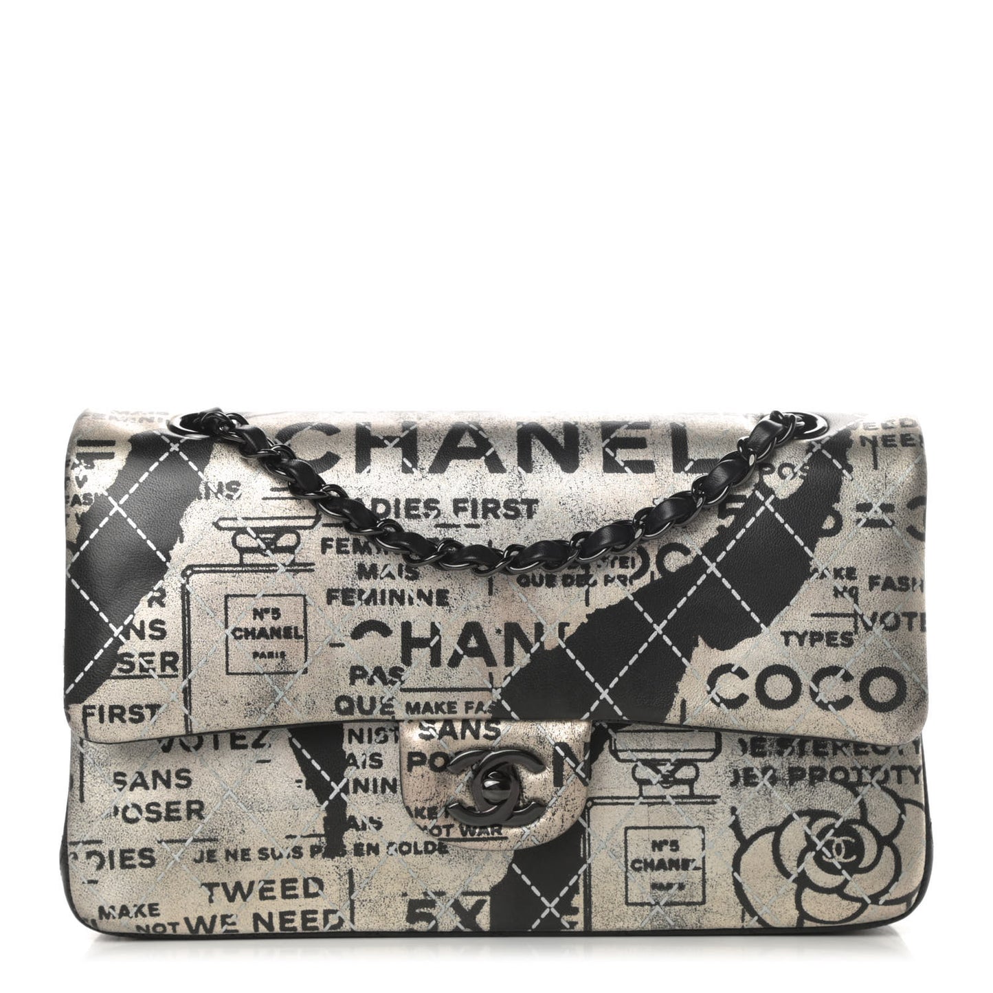 Lambskin Hand Painted Medium Double Flap Black