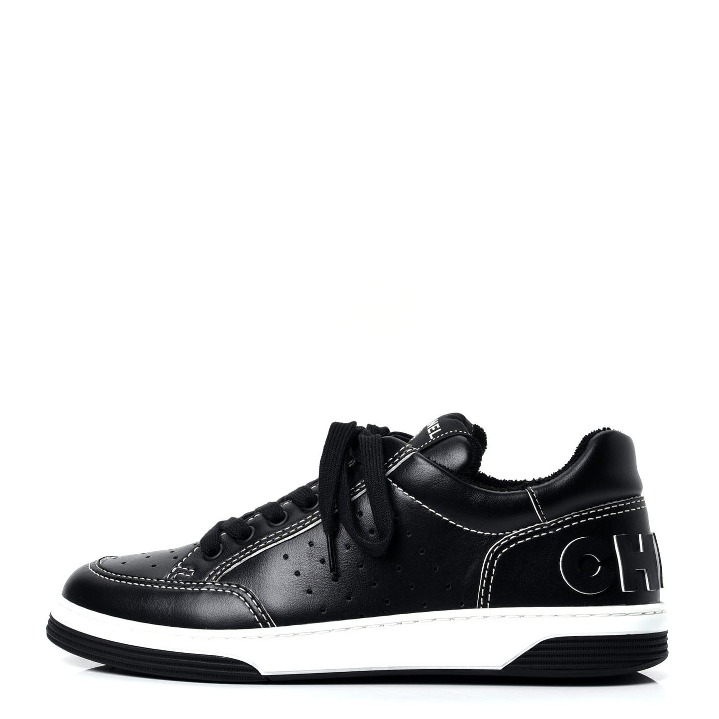 Calfskin Womens Logo Sneakers 38 Black White