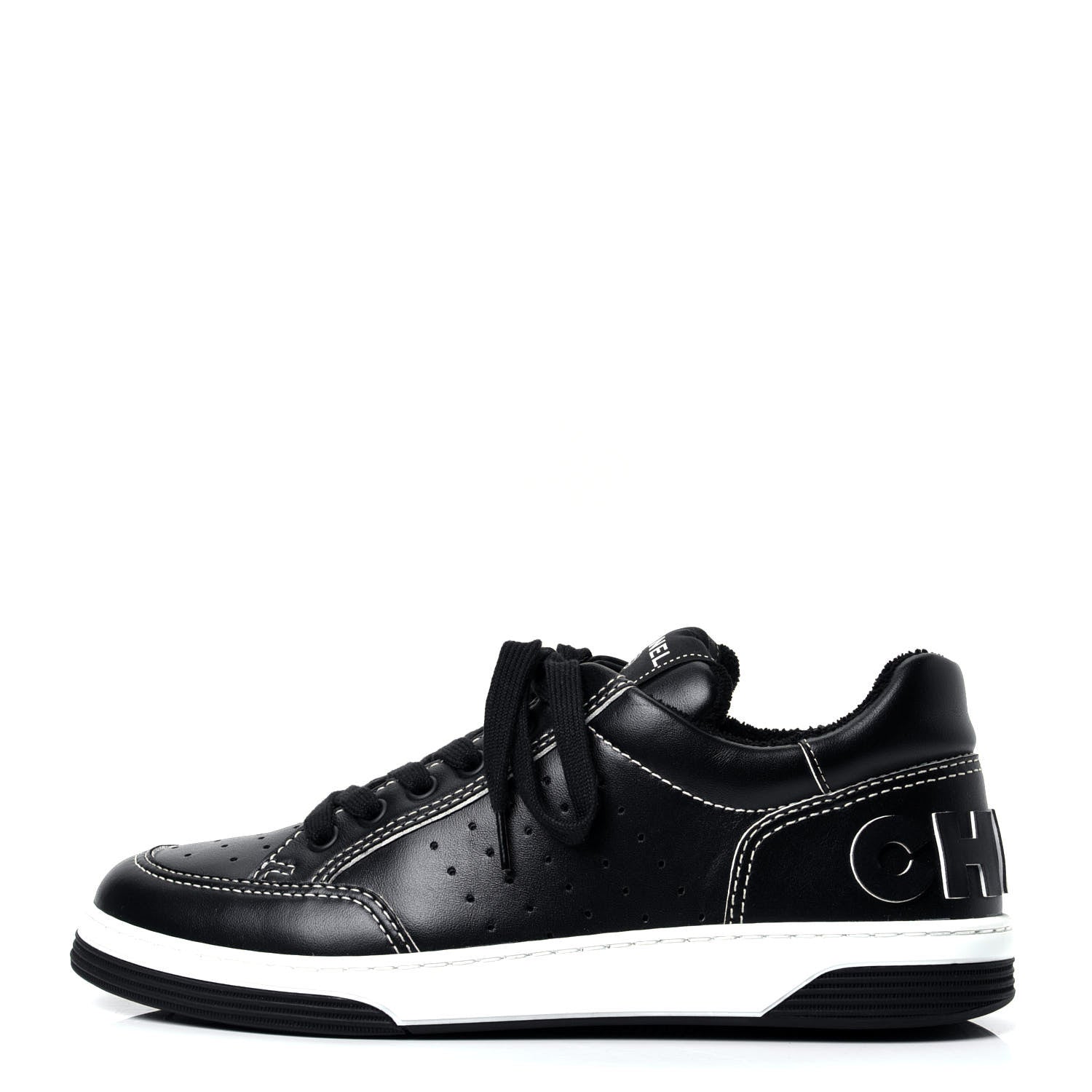 Chanel Calfskin Womens Logo Sneakers 38 Black White 1 of 13