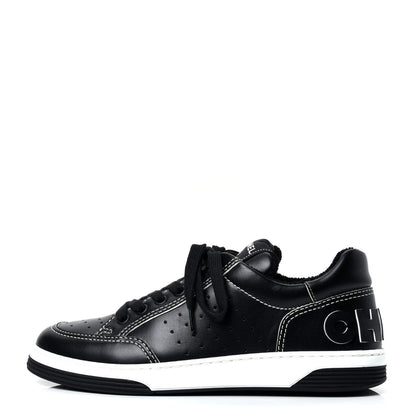 Chanel Calfskin Womens Logo Sneakers 38 Black White 1 of 13