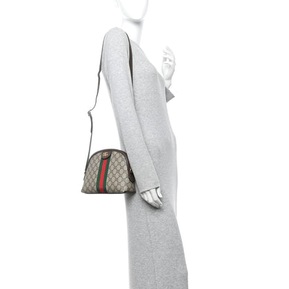Gucci GG Supreme Monogram Textured Dollar Calfskin Web Small Ophidia Dome Shoulder Bag Beige Ebony New Acero 2 of 13