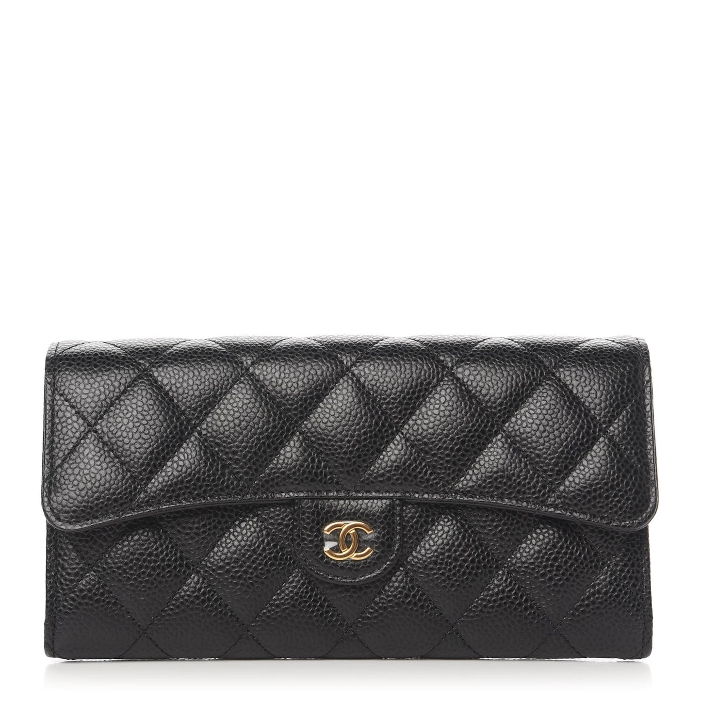 Caviar Quilted Large Flap Gusset Wallet Black