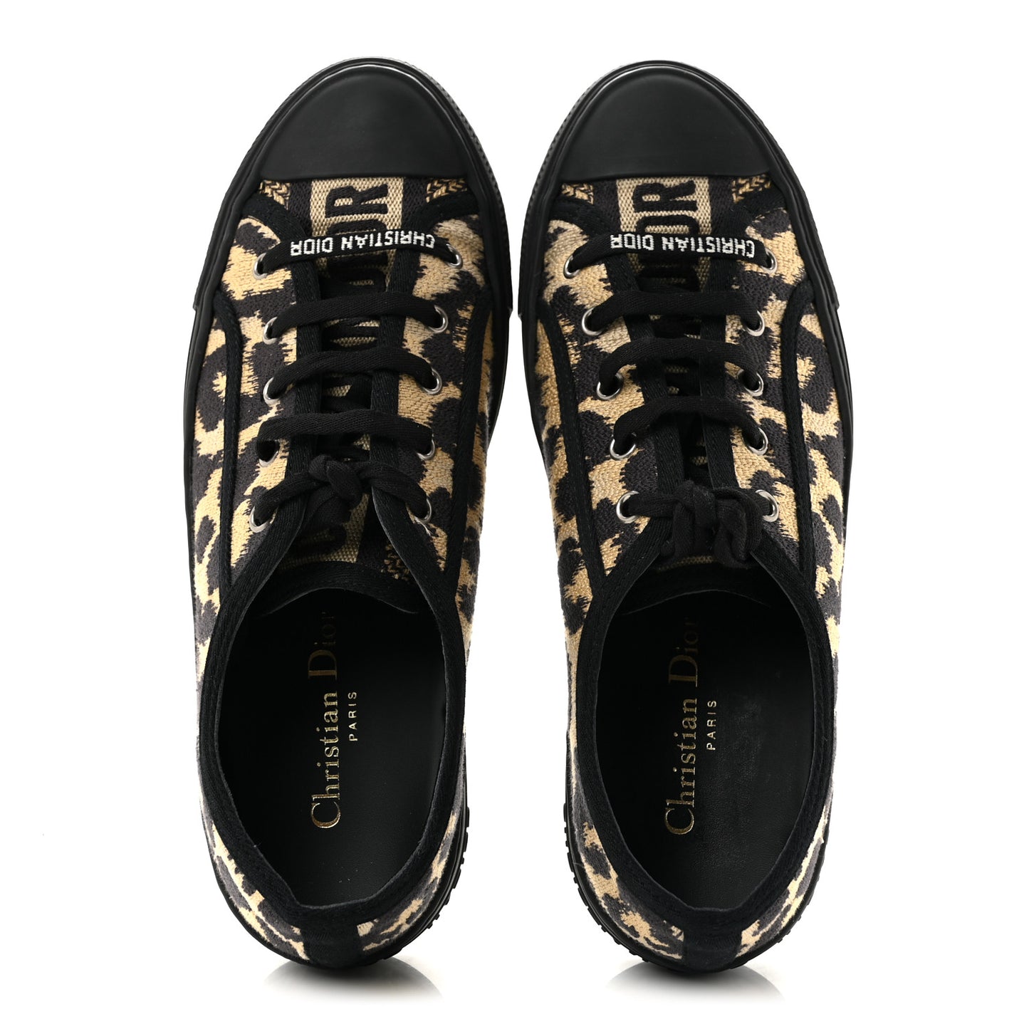 Canvas Leopard Print Embroidered Womens Walk'N'Dior Low Top Sneakers 39.5 Natural