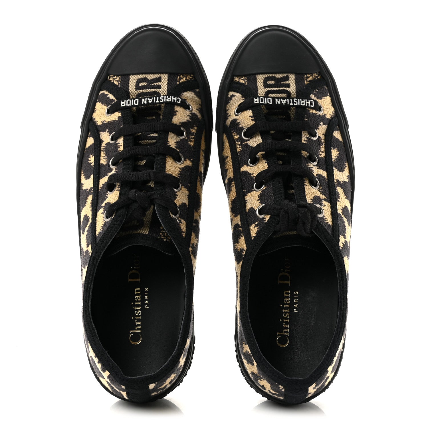 Christian Dior Canvas Leopard Print Embroidered Womens Walk'N'Dior Low Top Sneakers 39.5 Natural 4 of 18