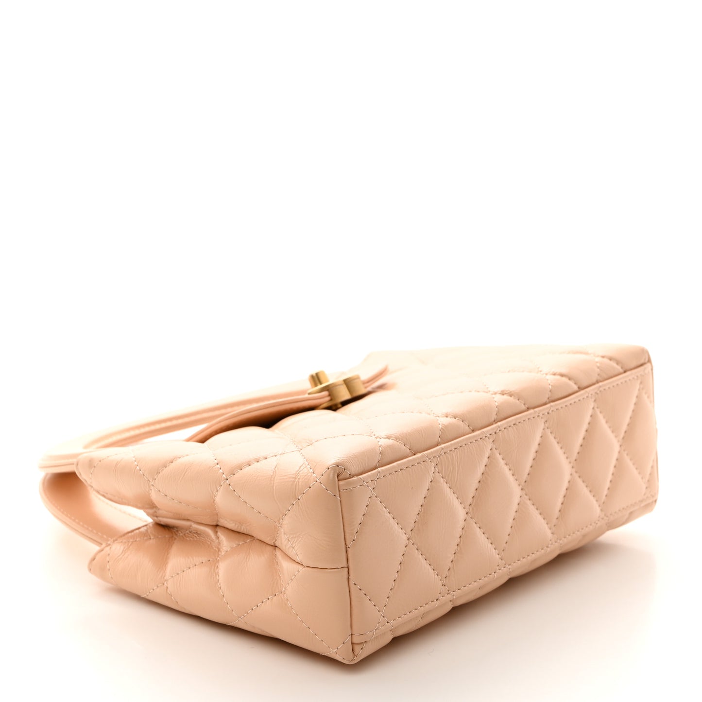 Shiny Aged Calfskin Quilted Nano Kelly Shopper Beige