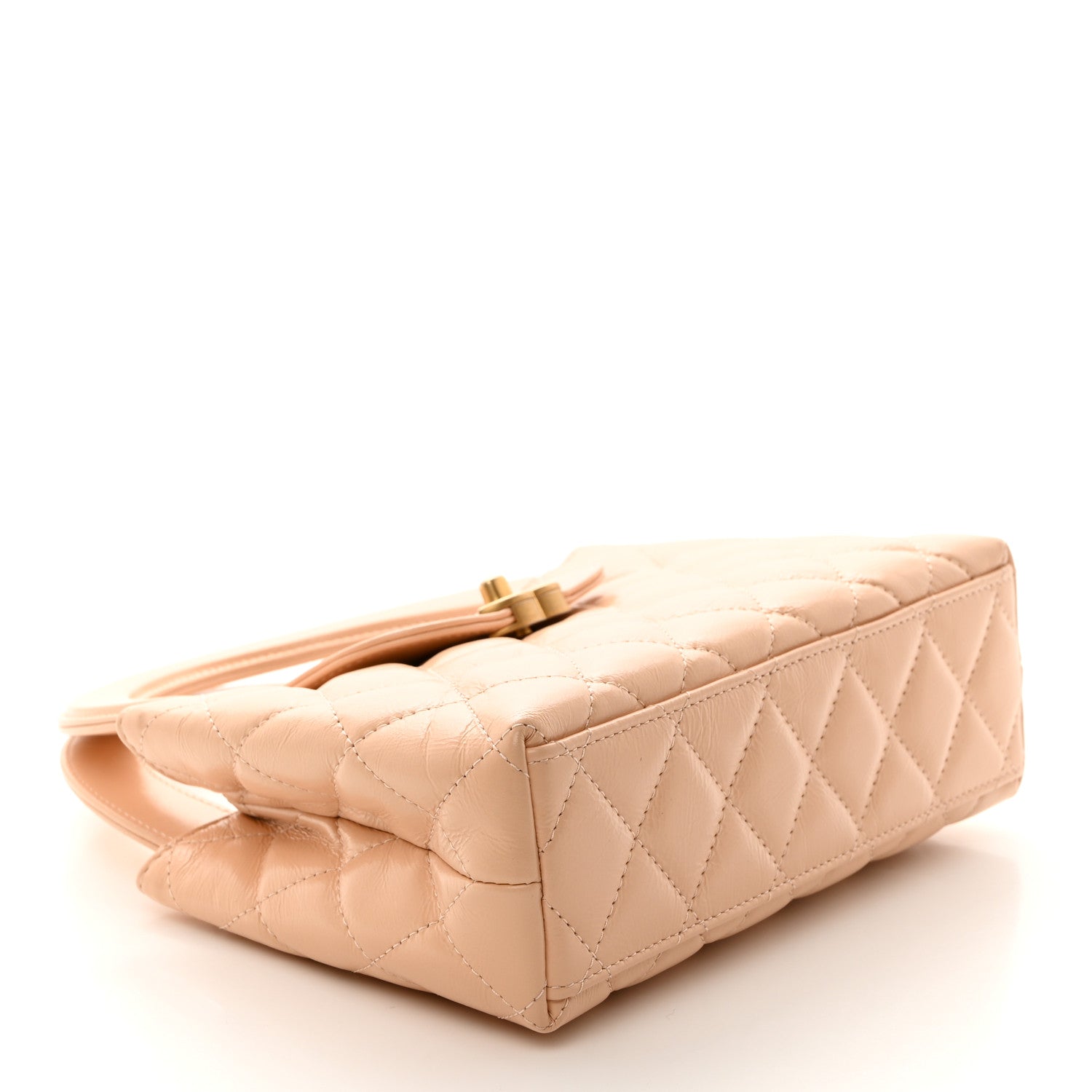 Chanel Shiny Aged Calfskin Quilted Nano Kelly Shopper Beige 4 of 10