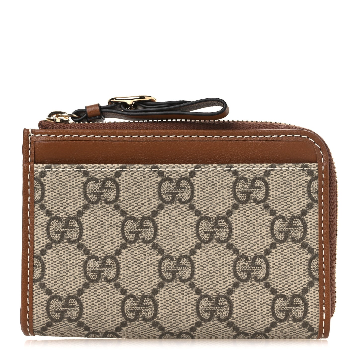 GG Supreme Monogram Emblem Zip Card Case Beige Ebony Sundial