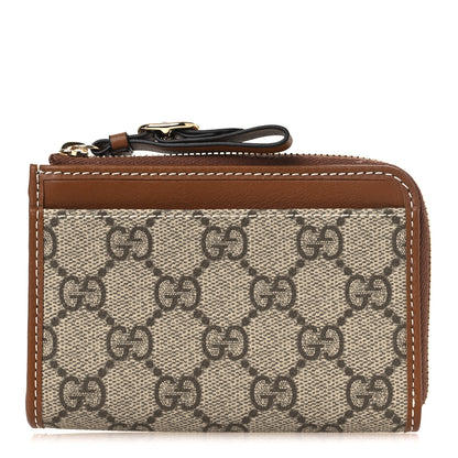 Gucci GG Supreme Monogram Emblem Zip Card Case Beige Ebony Sundial 1 of 9