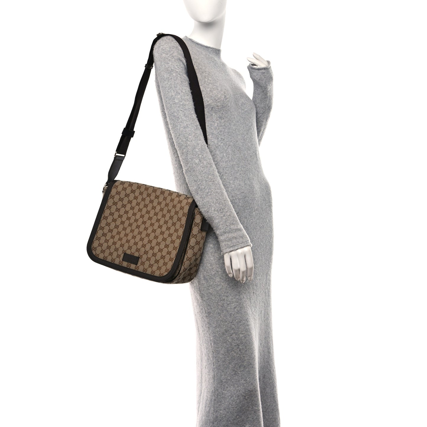 Monogram Large Flap Messenger Bag Beige Dark Brown