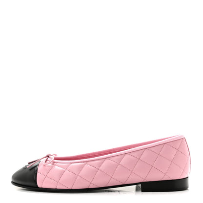 Chanel Lambskin Quilted CC Cap Toe Ballerina Flats 38 Pink Black 1 of 9