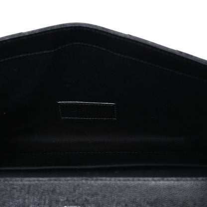 Saint Laurent Grain De Poudre Matelasse Chevron Monogram Envelope Clutch Black 5 of 7