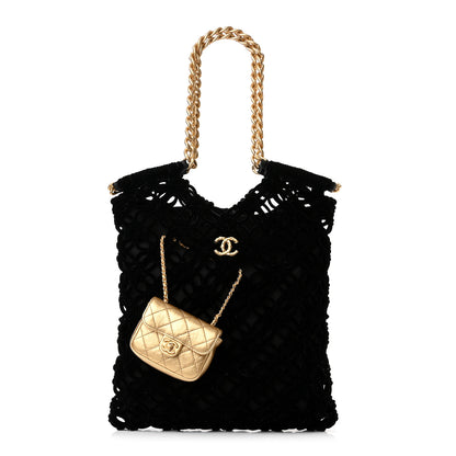 Chanel Braided Velvet Metallic Lambskin Precious Net Tote Black 1 of 11