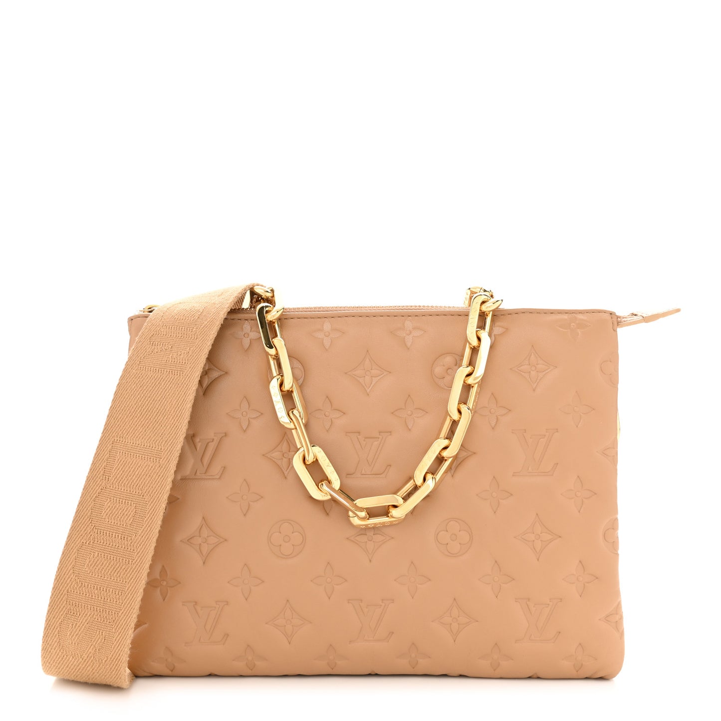 Lambskin Embossed Monogram Coussin PM Camel