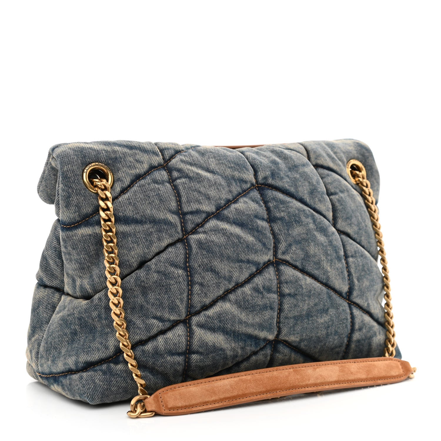Saint Laurent Denim Quilted Small Loulou Puffer Monogram Chain Satchel Blue Cinnamon 3 of 10