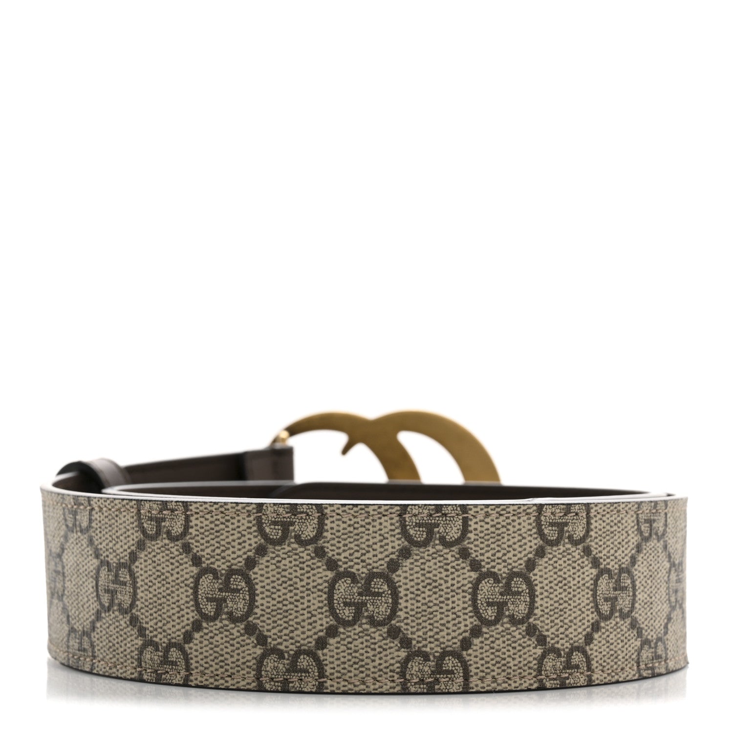 Gucci GG Supreme Monogram Matte Plutone Calfskin Double G 40mm Belt 80 32 Beige Ebony New Acero 2 of 7