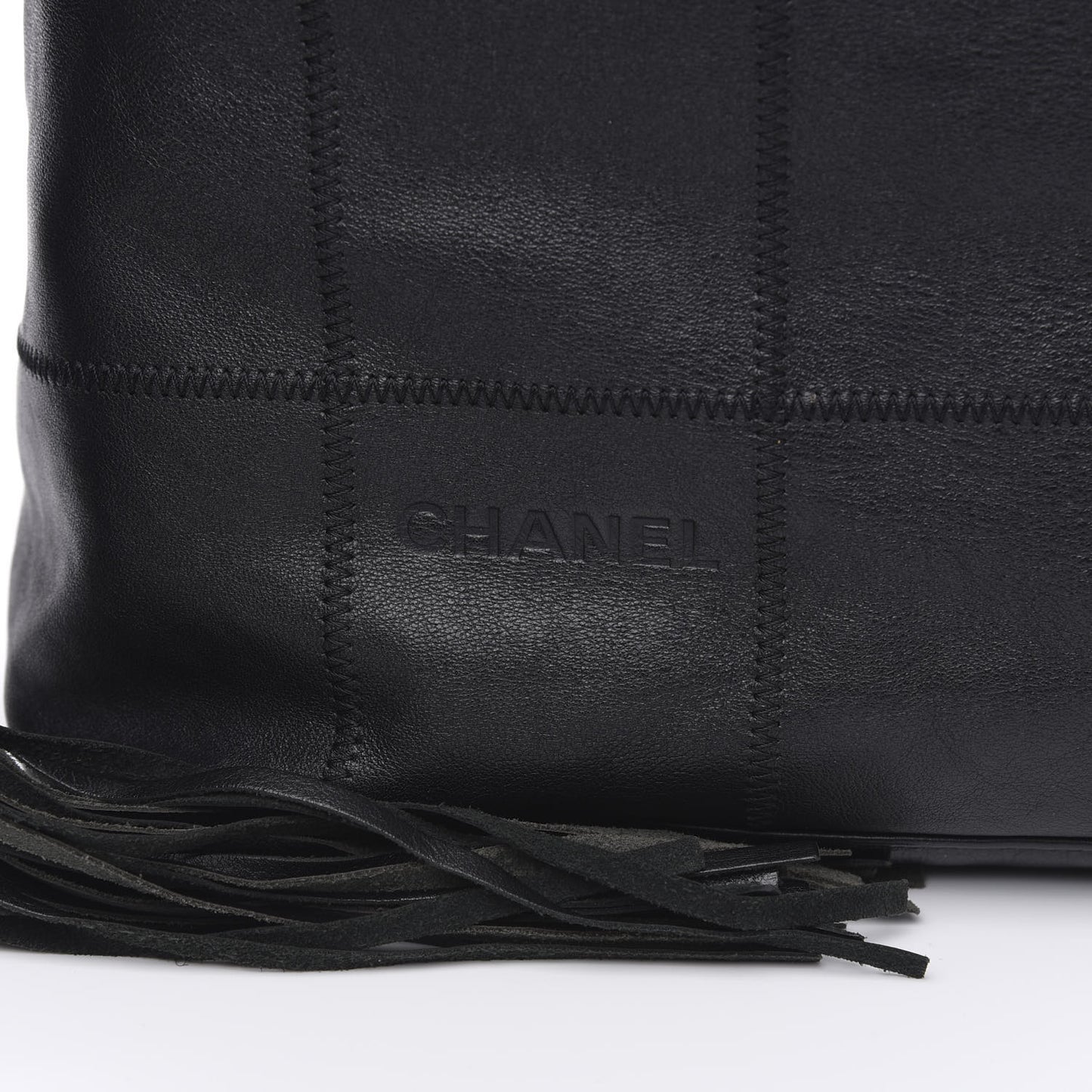 Calfskin Square Stitched Tassel Bag Black