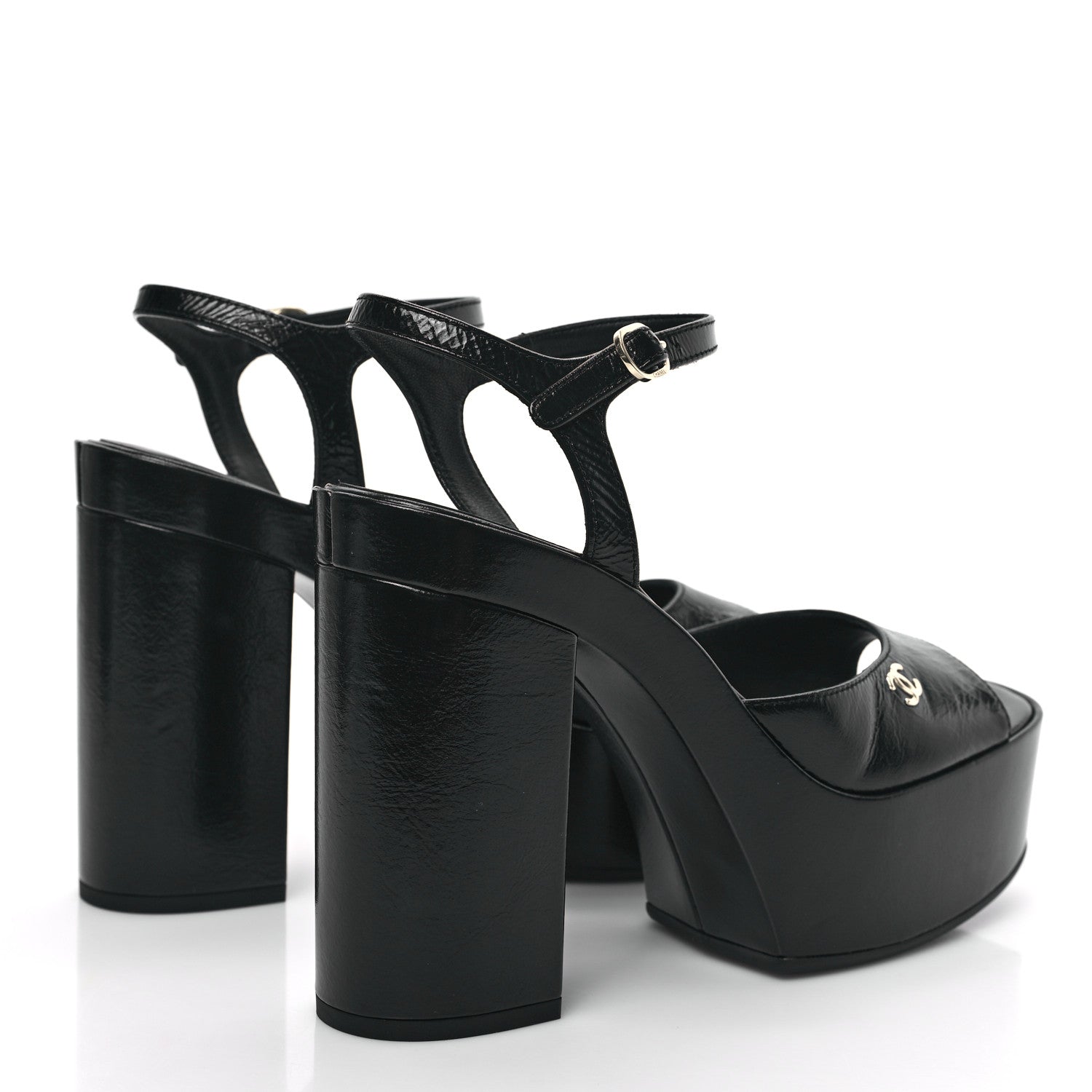 Chanel Calfskin CC Platform Sandals 38.5 Black 4 of 10