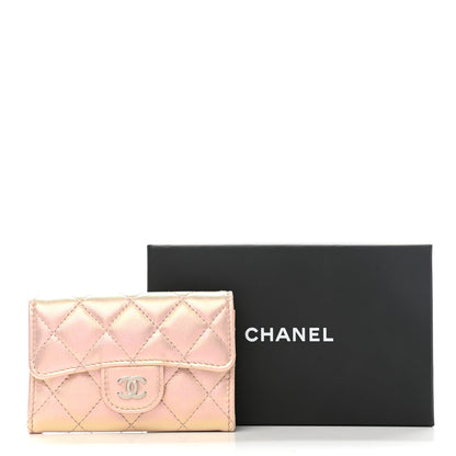 Chanel Iridescent Calfskin Quilted Flap Card Holder Wallet Pink 9 of 9