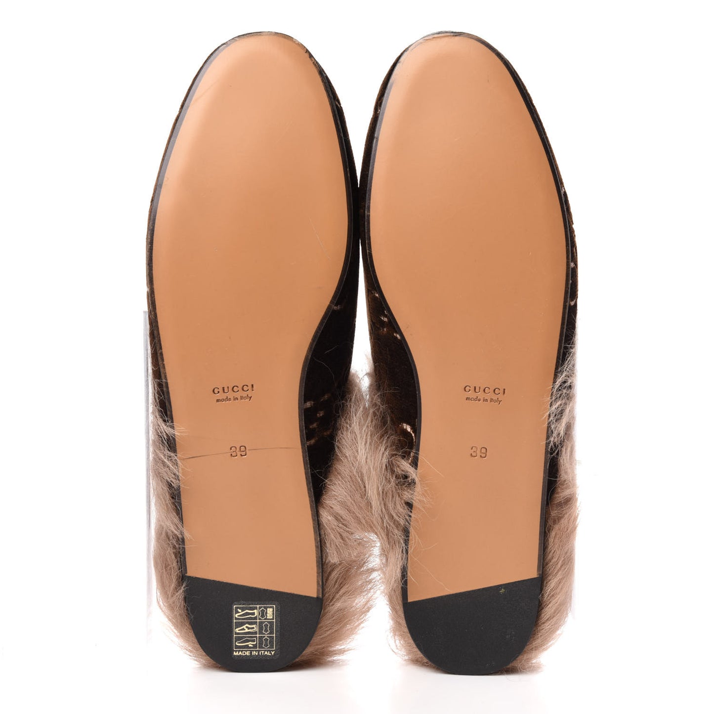 Velvet GG Monogram Fur Womens Princetown Slippers 39 Brown Black Natural