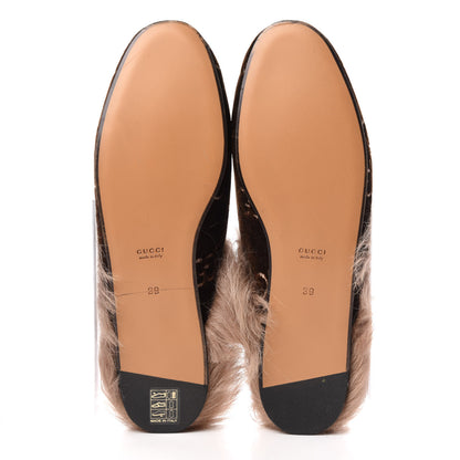 Gucci Velvet GG Monogram Fur Womens Princetown Slippers 39 Brown Black Natural 6 of 10