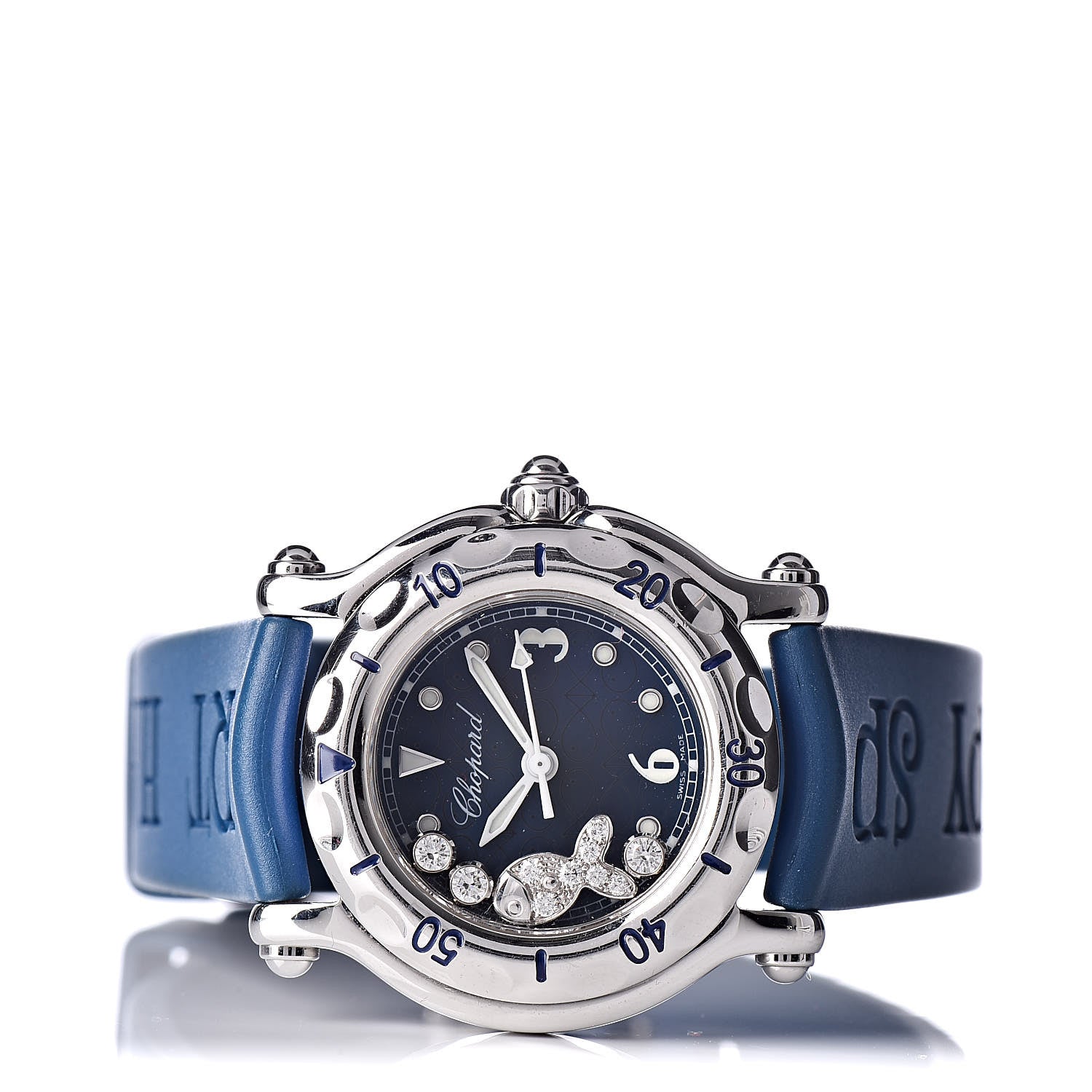Chopard Stainless Steel Rubber Diamond 26mm Happy Sport Fish Quartz Watch Blue 3 of 8