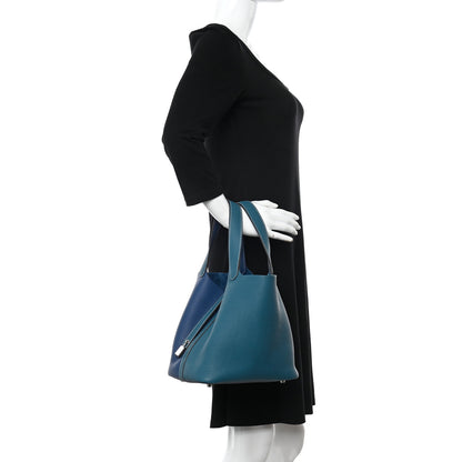Hermes Taurillon Clemence Casaque Picotin Lock 22 MM Vert Bosphore Deep Bleu 2 of 11
