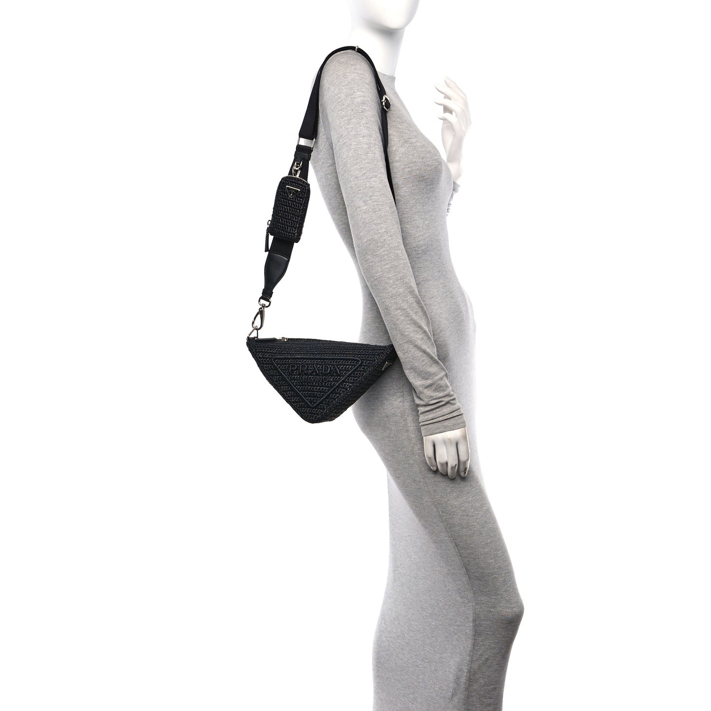 Yarn Raffia Effect Crochet Triangle Shoulder Bag Black