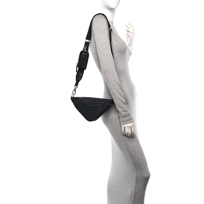 Prada Yarn Raffia Effect Crochet Triangle Shoulder Bag Black 2 of 12