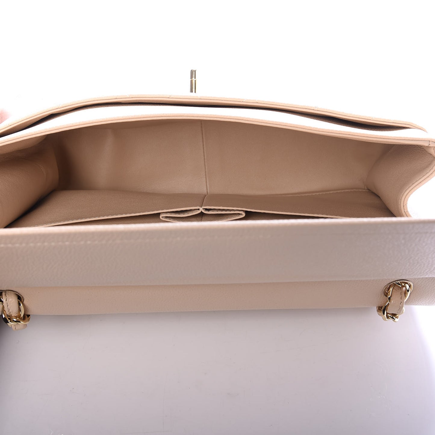 Caviar Quilted Jumbo Double Flap Beige Clair