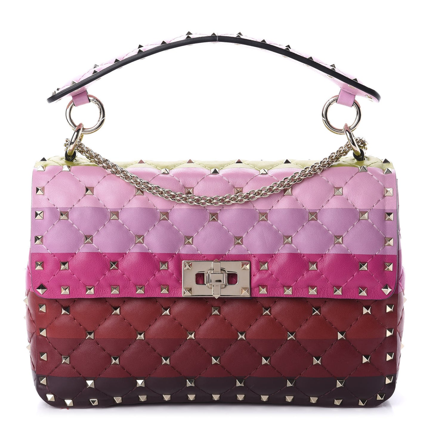 Lambskin Stripe Intarsia Medium Rockstud Spike Shoulder Bag Multicolor