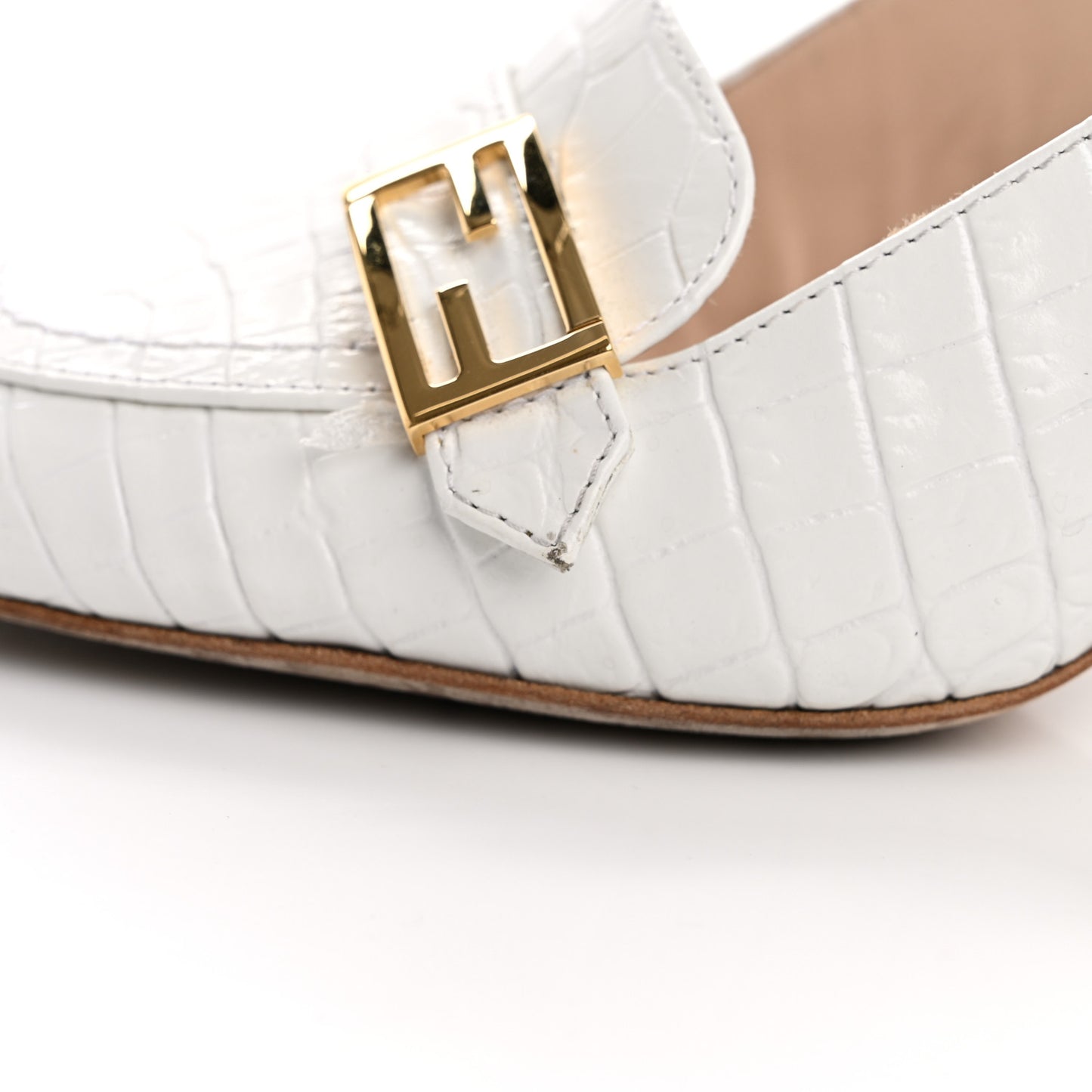 Calfskin Crocodile Embossed Promenade Slingback Loafer Pumps 36.5 White