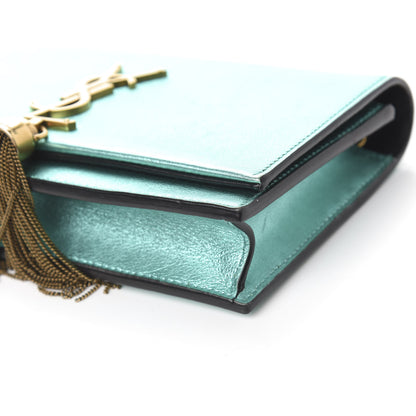 Saint Laurent Laminated Calfskin Classic Monogram Kate Tassel Chain Wallet Green 10 of 15