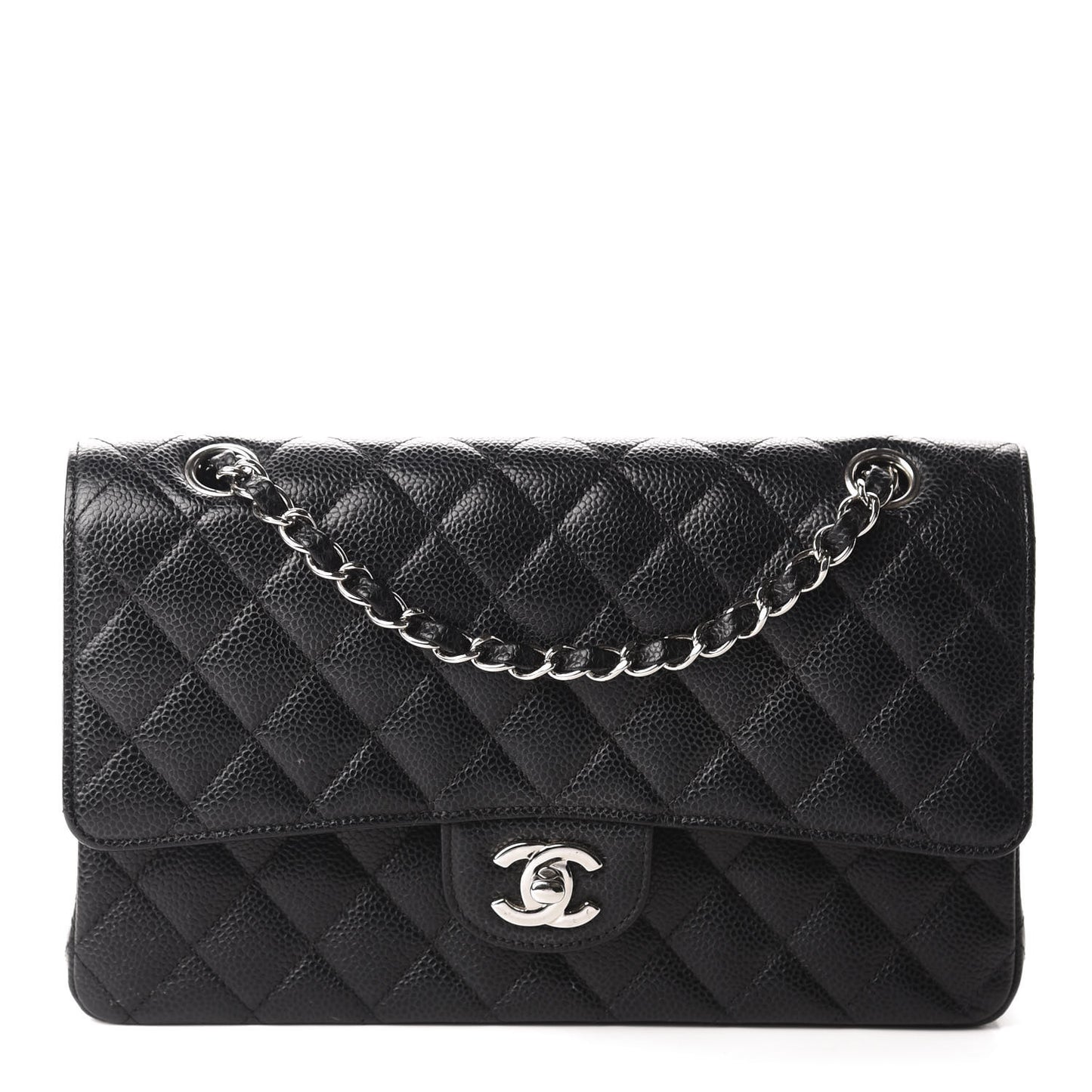 Caviar Quilted Medium Double Flap Black