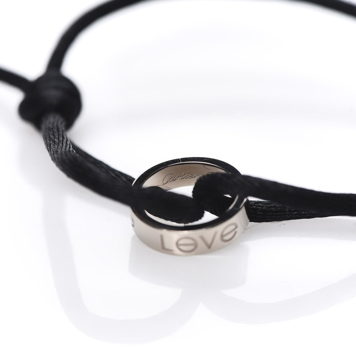 18K White Gold Charity LOVE Adjustable Cord Bracelet Black