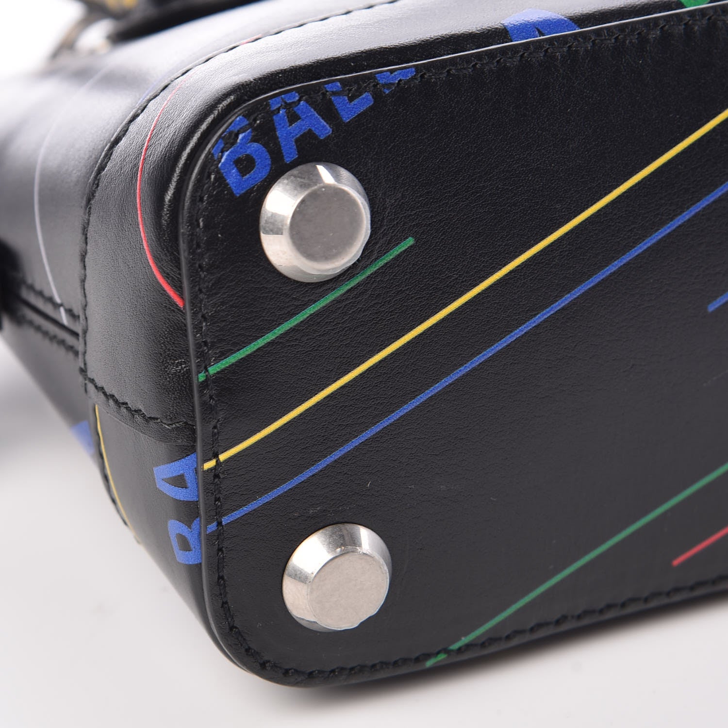 Balenciaga Calfskin Logo Print XXS Ville Top Handle Bag Black Multicolor 7 of 8