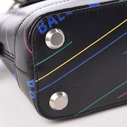 Balenciaga Calfskin Logo Print XXS Ville Top Handle Bag Black Multicolor 7 of 8