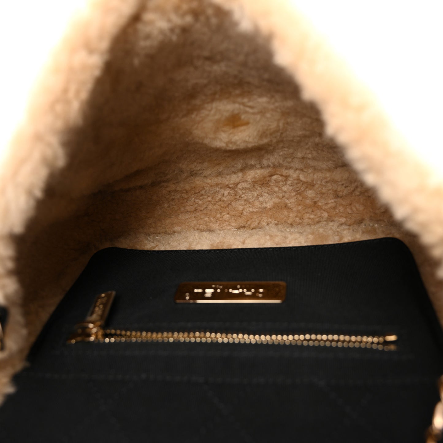 Shiny Crumpled Sheepskin Shearling CC Mania Flap Bag Black Beige